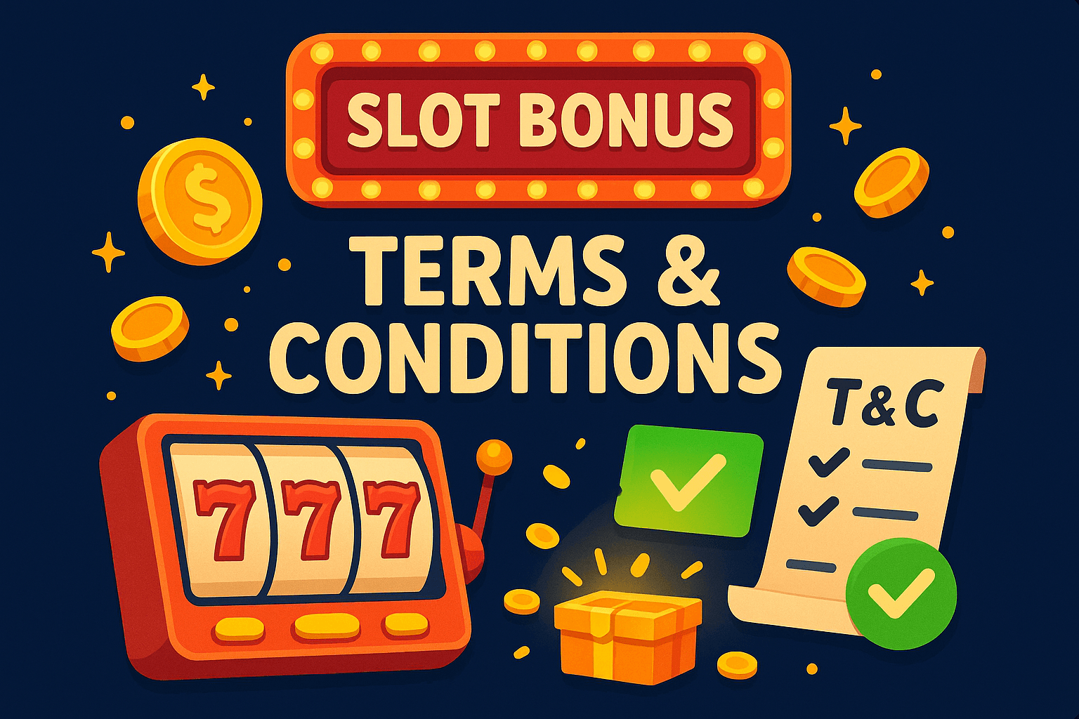 elementos de juego de tragamonedas combinados con un letrero de términos y condiciones